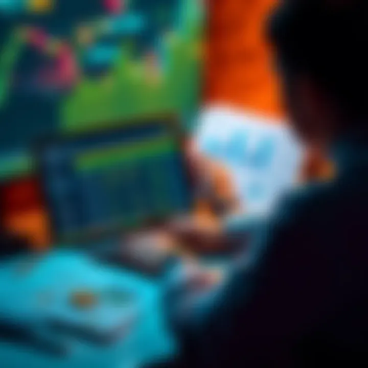 A person reviewing different crypto tax software options on a laptop with tax documents around them