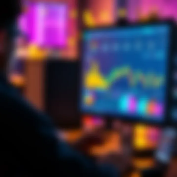 A person analyzing crypto tax software with graphs and charts on a computer screen