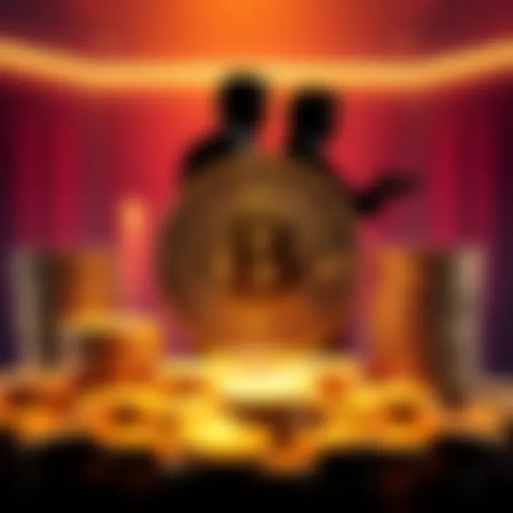 Crypto Token Boosting Wealth Representation of a digital token symbolizing wealth increase, with stacks of coins and a silhouette of the Trump family in the background