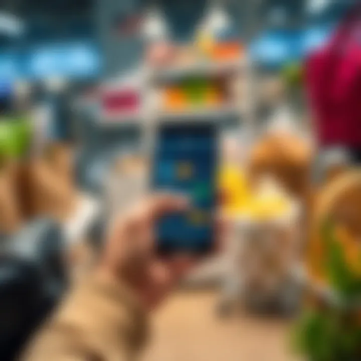 Cryptocurrency Tools in Daily Life A person using a smartphone to manage cryptocurrency transactions with everyday items around them, like groceries and coffee.
