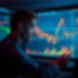 Crypto Trade Failure A graph showing a declining trend in cryptocurrency value with a worried trader looking at the screen, representing the aftermath of a failed trade.