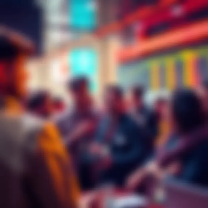 A group of people discussing cryptocurrency trends and market predictions in a lively forum setting.