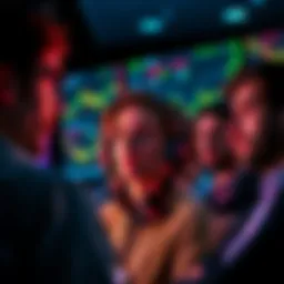 A group of crypto traders looking anxious as they watch fluctuating market charts on screens, reflecting mental struggles during a sideways market.
