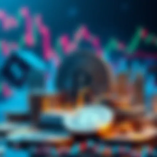 A visual representation of cryptocurrency coins alongside traditional finance symbols like stock charts and bank buildings, highlighting the merging of both worlds.