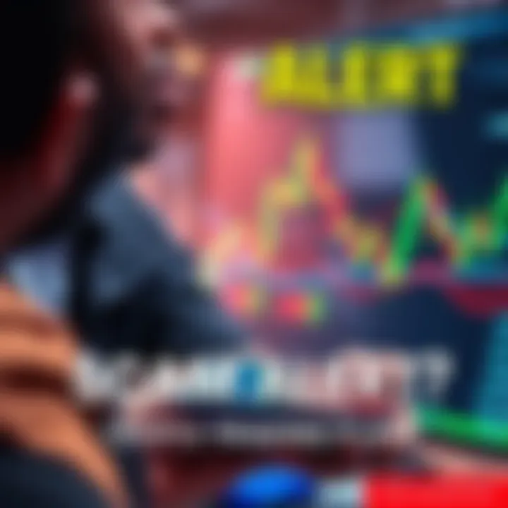 A concerned person warns another about potential crypto trading scams, showing a phone with a trading app and financial charts in the background.