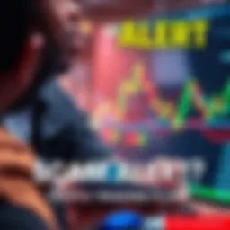 Crypto Trading Alert A concerned person warns another about potential crypto trading scams, showing a phone with a trading app and financial charts in the background.