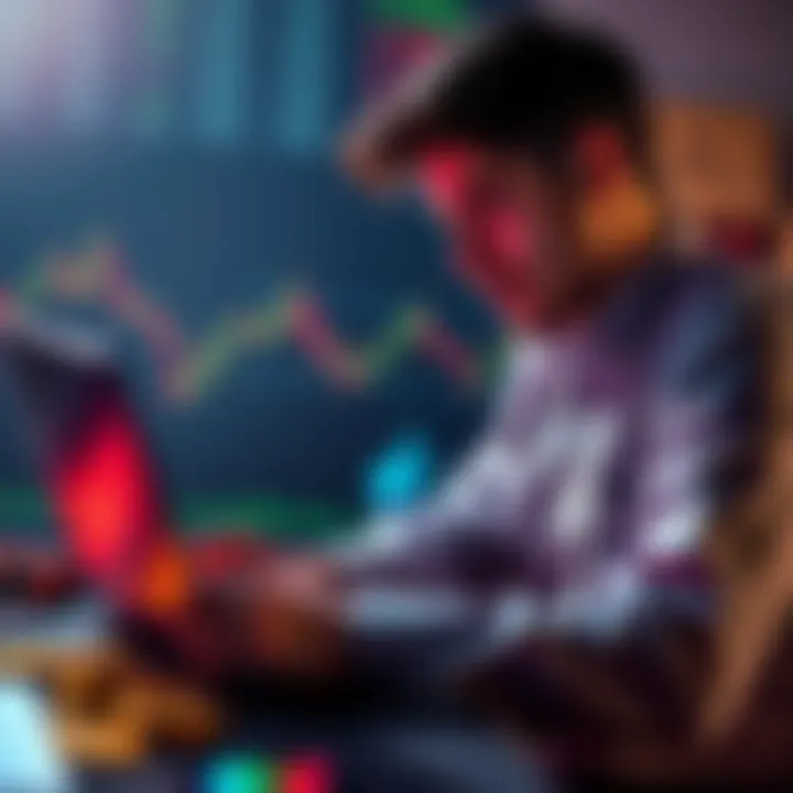 A person analyzing cryptocurrency data on a laptop while considering selling courses and trading strategies.