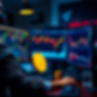 A trader looking at cryptocurrency charts on a computer, considering a change in asset from Dogecoin to another cryptocurrency.