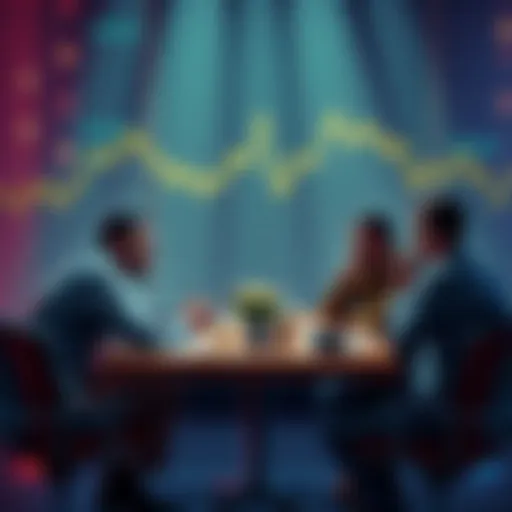 A group of people discussing cryptocurrency trends and tips at a table