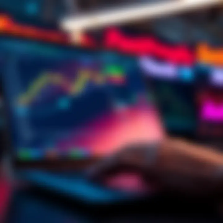 Crypto trading interface on a screen A trader uses a sleek and user-friendly crypto exchange interface on a laptop, showcasing charts and transaction options.