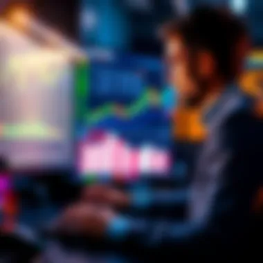 Crypto Trading with Leverage A trader analyzing cryptocurrency charts on a computer, focusing on Bitcoin and Ethereum prices with leverage indications