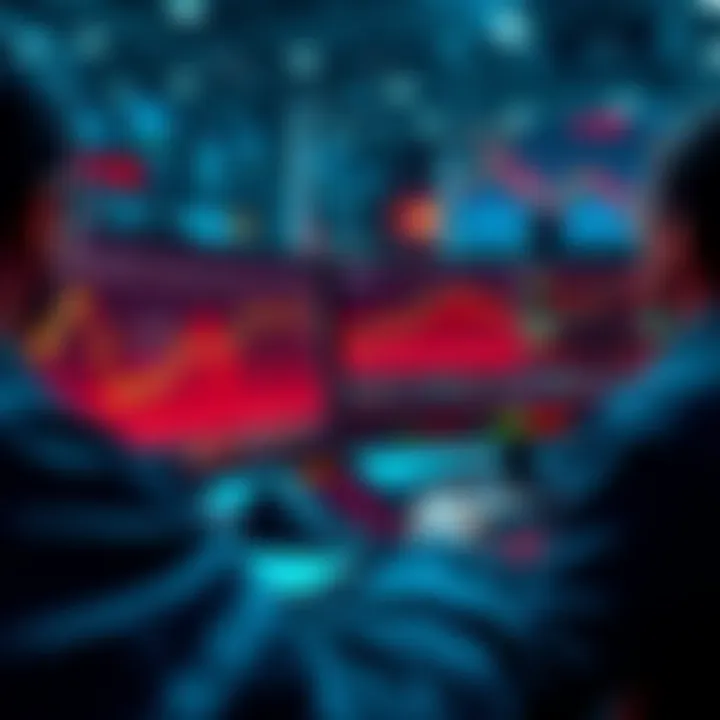 A trader analyzing cryptocurrency charts with news articles on a screen