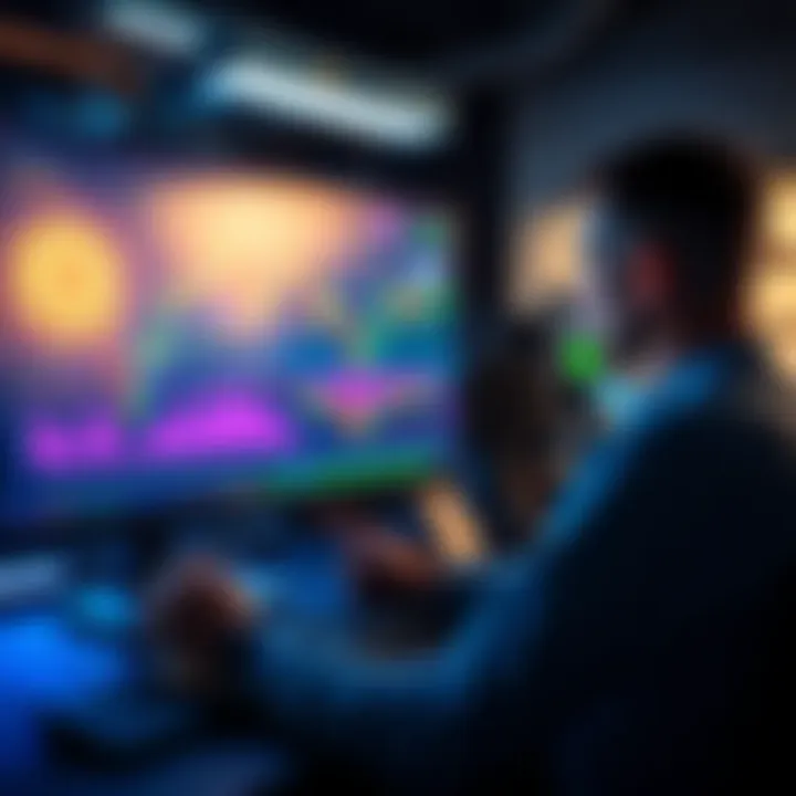 Crypto Trading with Prediction Markets A person analyzing Bitcoin and Ethereum charts on a computer screen while using prediction market tools