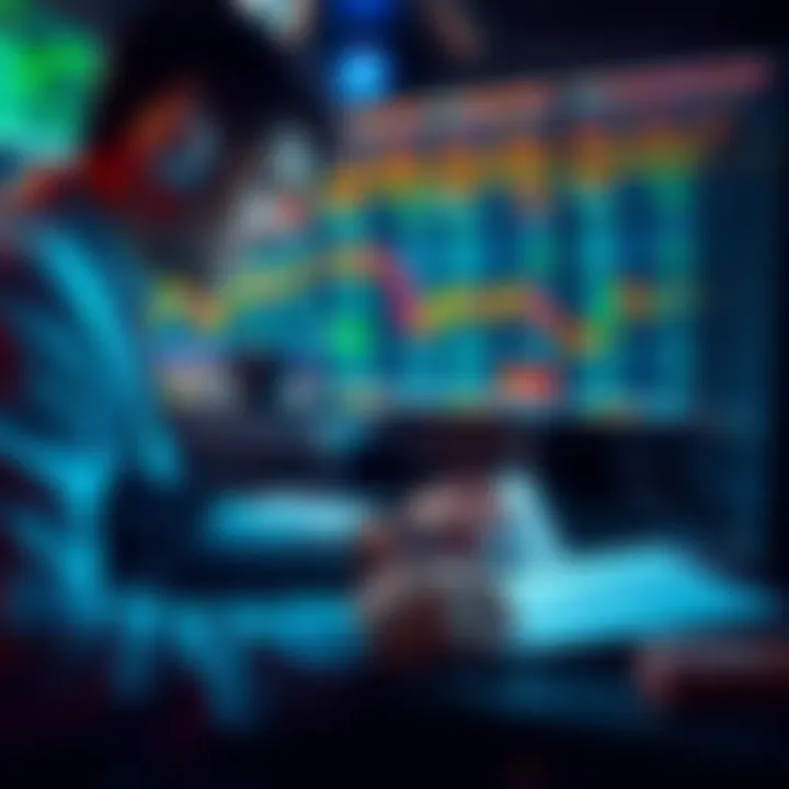 A trader looking at charts and notes, contemplating past trades and the role of luck versus skill in crypto trading.