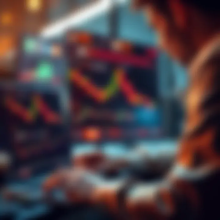 Individual reviewing cryptocurrency charts on a laptop, planning to restart trading after a break.