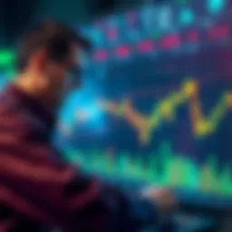 A graphic showing a worried trader looking at fluctuating cryptocurrency charts, highlighting decision-making challenges, and risk management issues.