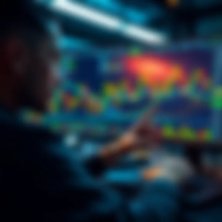 A person analyzing cryptocurrency charts and making trading decisions on a computer screen, representing a smart approach to buying and selling.