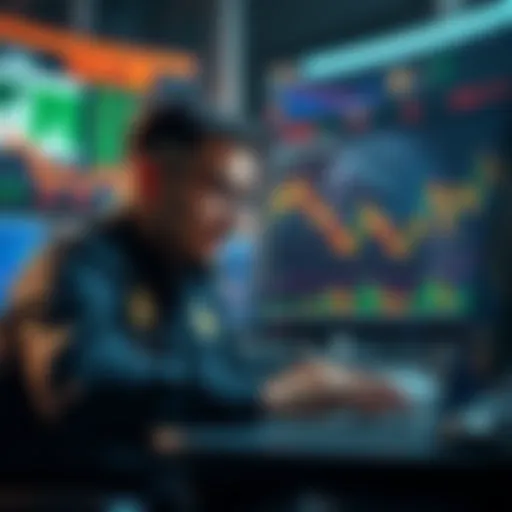 A trader analyzing charts with moving averages and MACD indicators for Bitcoin and Ethereum