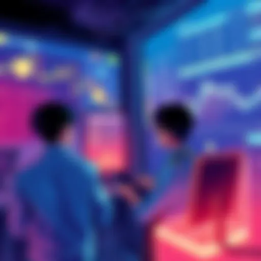 Crypto Trading Tips Illustration of crypto traders discussing tips and warnings about scams in a digital environment