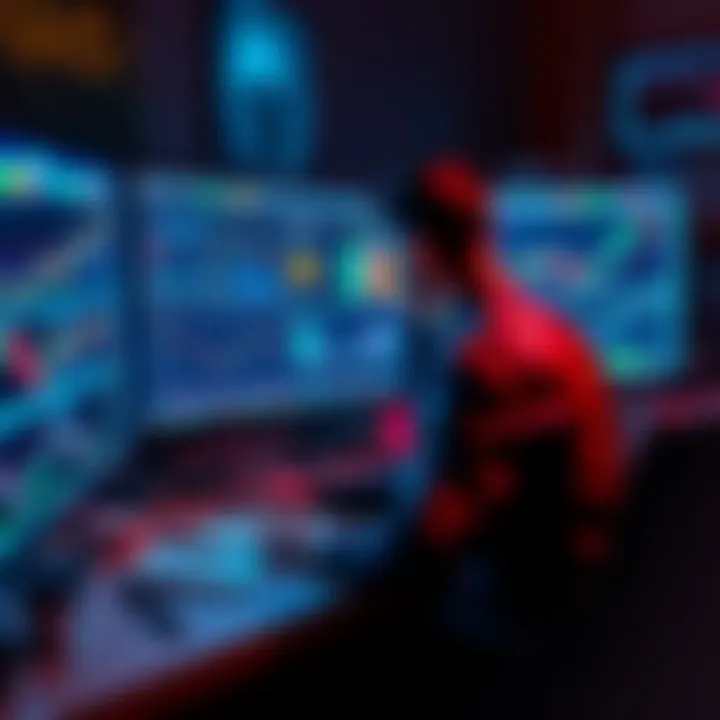 Crypto Trading Tools A trader analyzing cryptocurrency charts on a computer, with various trading tools and graphs displayed.