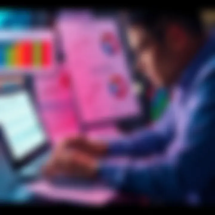 Individual looking at a laptop with various charts and tax forms related to staking and DeFi transactions