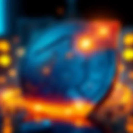 A visual representation of a digital currency coin with a bright light symbolizing innovation in finance, set against a futuristic background.