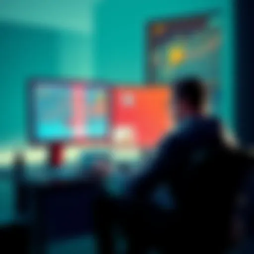 A person sitting at a desk, looking at charts and graphs related to cryptocurrency on a computer screen, symbolizing financial empowerment and education.