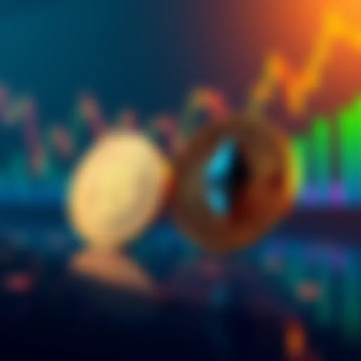 A graphic showing the fluctuating trends of Bitcoin and Ethereum prices with a calm market background