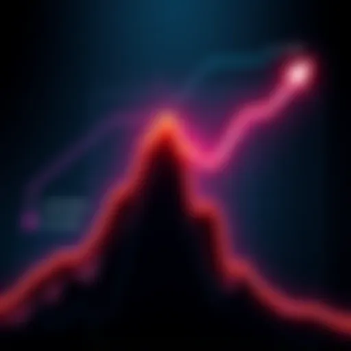 A graphic showing a steep line representing a cryptocurrency wallet's value dropping from a low to a high, reflecting emotional ups and downs of investors.