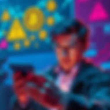 A person looking worried while checking their crypto wallet on a phone, with graphics of coins and warning signs in the background.