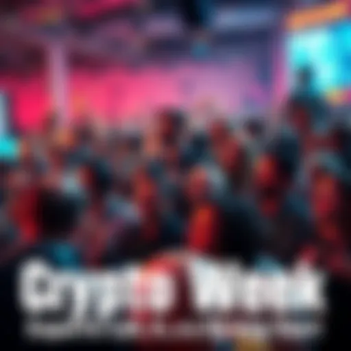 A diverse group of people celebrating and discussing digital currencies at an event