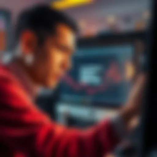 A frustrated customer looking at a computer screen showing a message about crypto withdrawal restrictions. Their expression shows concern and impatience.