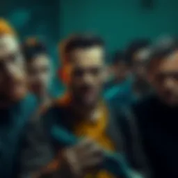 A group of tense individuals reacting to Cryptobro's potential exit from their cult, showing mixed emotions of concern and anger.
