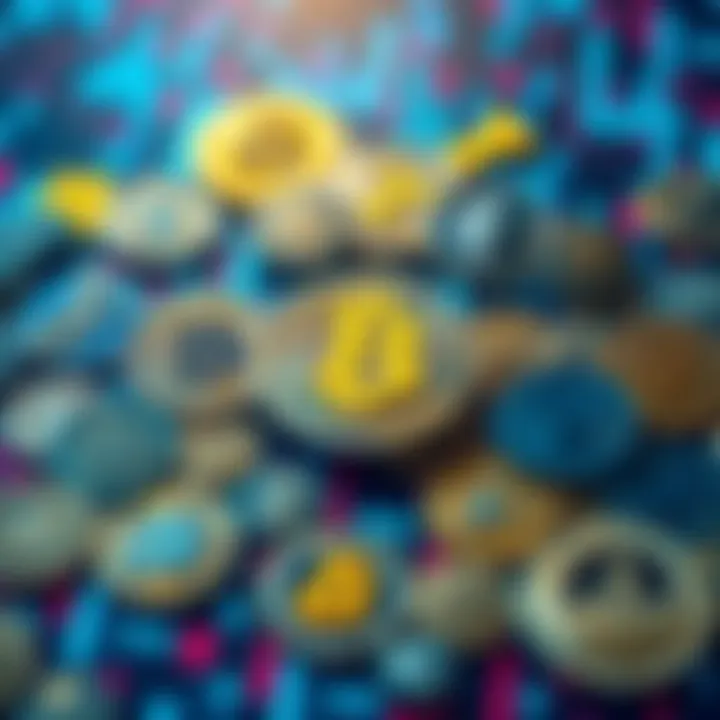 Cryptocurrencies under $10 A collection of popular cryptocurrencies represented as symbols on a digital background, showcasing their potential for growth and community engagement.