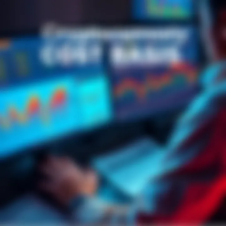 Cryptocurrency Cost Basis A person analyzing cryptocurrency transactions on a computer, focusing on altcoins like SOL and MELANIA, with charts and tax documents visible.