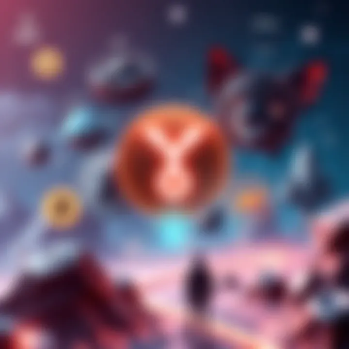 Innovative Cryptocurrency Landscape A visual representation of emerging cryptocurrencies showcasing XRP, SUI, Solana, ADA, and HBAR with futuristic themes