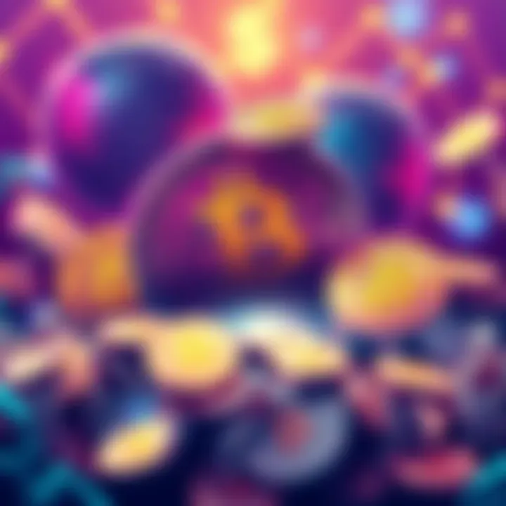 Illustration showing large cryptocurrency coins being obscured by smaller ones to represent bundling in crypto. Automated bots represented as digital figures buying coins in bulk.