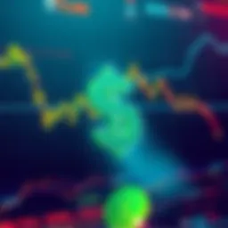 Line graphs showing cryptocurrency prices and a declining US Dollar symbol