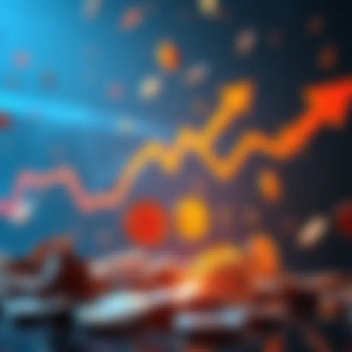 Graph showing decline of Bitcoin, Ethereum, and Dogecoin with arrows pointing downwards and falling coins