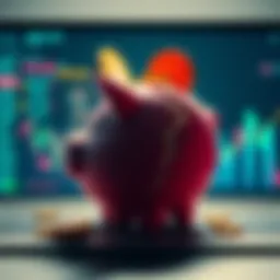 A graphic showing a broken piggy bank with cryptocurrency symbols, representing losses from fraud, on a computer screen background.