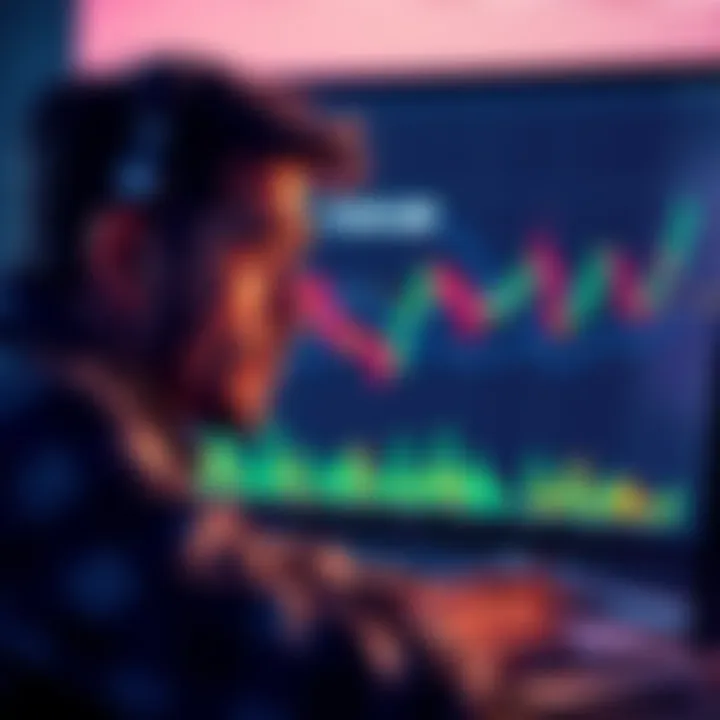 A worried person staring at cryptocurrency price charts on a computer, showing signs of financial stress and hope for future gains.