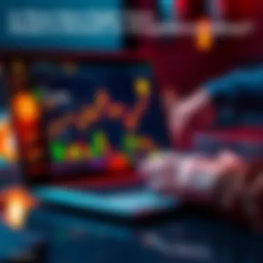 A person analyzing cryptocurrency trends on a laptop, with Bitcoin and other coins displayed on the screen.