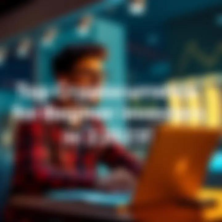 A beginner investor reviewing cryptocurrency options with a laptop and notes, looking excited about starting their investment journey.