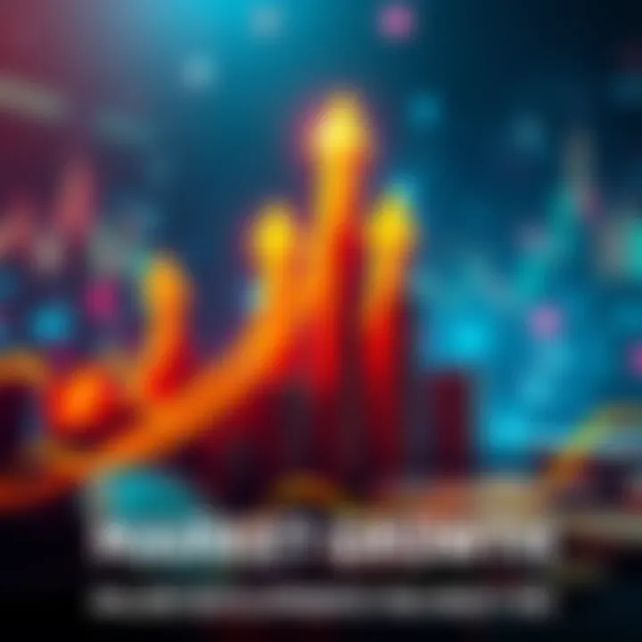 Graph showing rising cryptocurrency values with upward arrows and digital coins