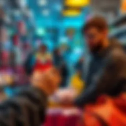 A person making a purchase using a smartphone app to pay with cryptocurrency at a store