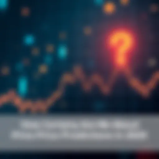 A graph showing rising and falling cryptocurrency prices with a question mark, indicating uncertainty in market predictions for 2025.