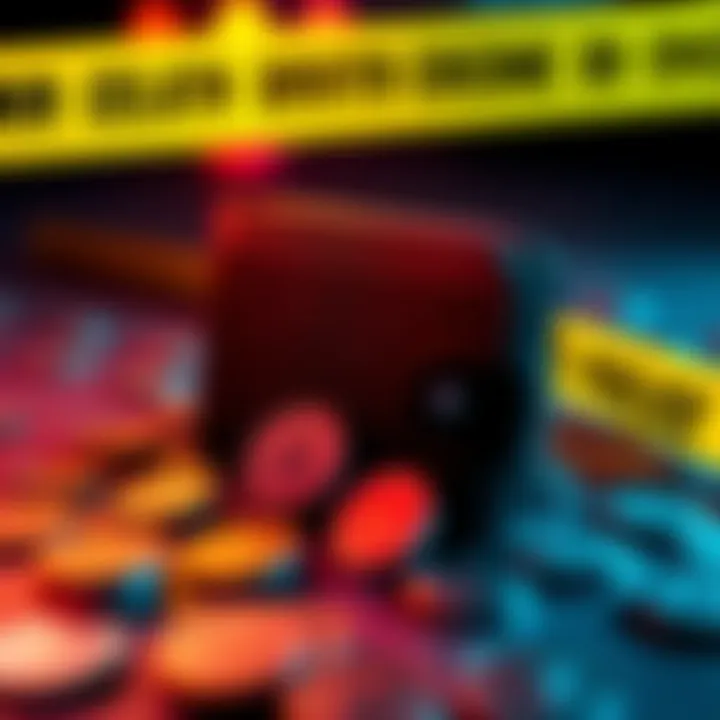 A visual representation of a digital wallet with Monero coins, surrounded by police tape, symbolizing the intersection of crime and cryptocurrency recovery efforts.