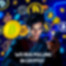 Cryptocurrency scams A person looking worried while checking their phone with cryptocurrency logos in the background, symbolizing rug pulling scams in the market.