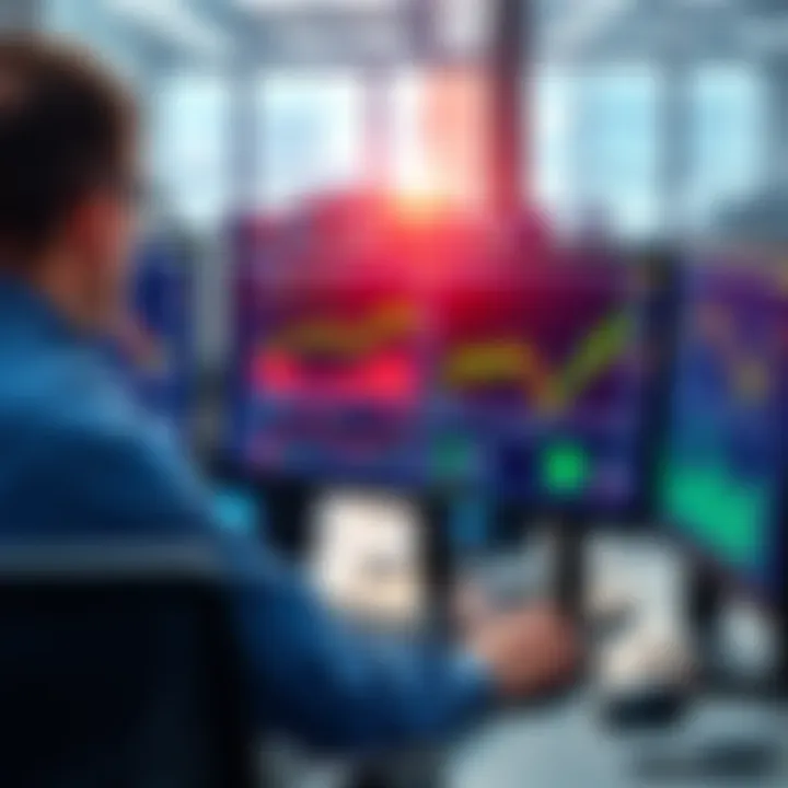 A trader analyzing cryptocurrency options on a computer screen with graphs and charts