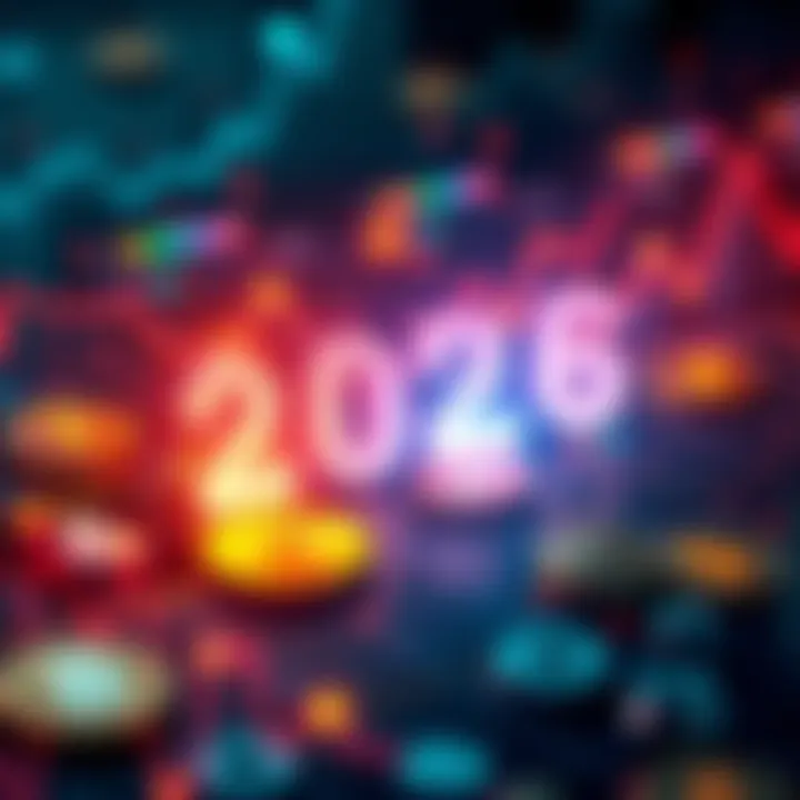 Cryptocurrency Trends for 2026 A visual representation of cryptocurrency symbols and graphs showing rising trends for the year 2026